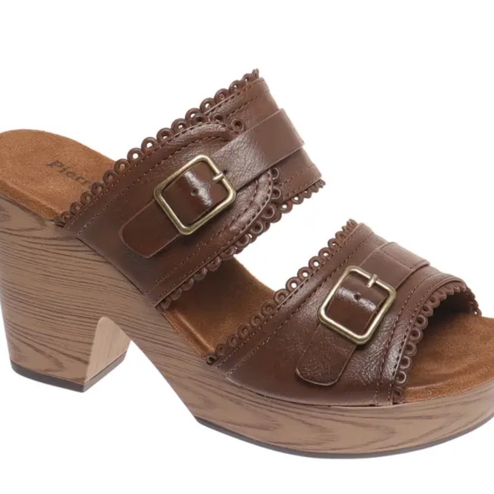 Pierre Dumas Tan Leather Clogs with Buckle Detail